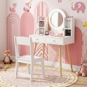 Kids Vanity Set with Lighted Mirror and Storage Drawers-White view 3