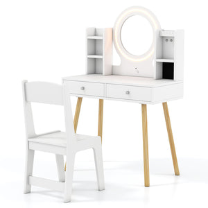 Kids Vanity Set with Lighted Mirror and Storage Drawers-White view 4