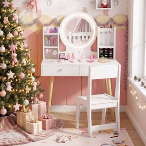 Kids Vanity Set with Lighted Mirror and Storage Drawers-White view 6