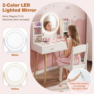 Kids Vanity Set with Lighted Mirror and Storage Drawers-White view 7