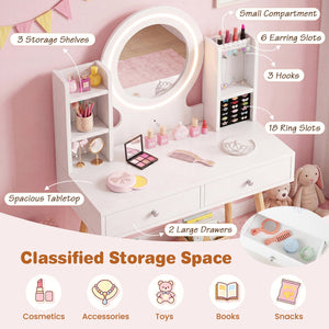 Kids Vanity Set with Lighted Mirror and Storage Drawers-White view 8