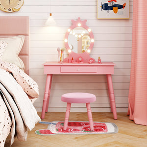 Kids Vanity Set with Lighted Mirror with Adjustable Brightness and Large Drawer-Pink view 2