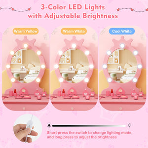 Kids Vanity Set with Lighted Mirror with Adjustable Brightness and Large Drawer-Pink view 6