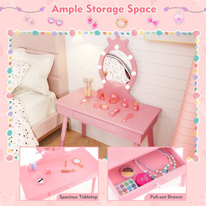 Kids Vanity Set with Lighted Mirror with Adjustable Brightness and Large Drawer-Pink view 8