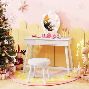 Kids Vanity Set with Lighted Mirror with Adjustable Brightness and Large Drawer-White view 2