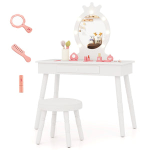 Kids Vanity Set with Lighted Mirror with Adjustable Brightness and Large Drawer-White view 4