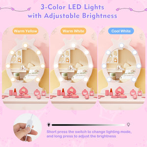 Kids Vanity Set with Lighted Mirror with Adjustable Brightness and Large Drawer-White view 6
