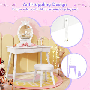 Kids Vanity Set with Lighted Mirror with Adjustable Brightness and Large Drawer-White view 9