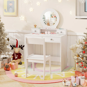 Kids Vanity Set with Mirror Princess Makeup Dressing Desk and Chair Set with Mirror-White view 2
