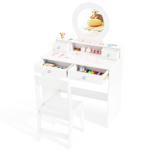 Kids Vanity Set with Mirror Princess Makeup Dressing Desk and Chair Set with Mirror-White view 4