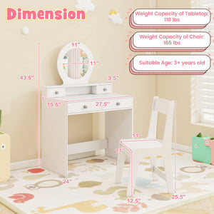 Kids Vanity Set with Mirror Princess Makeup Dressing Desk and Chair Set with Mirror-White view 5