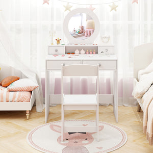 Kids Vanity Set with Mirror Princess Makeup Dressing Desk and Chair Set with Mirror-White view 7
