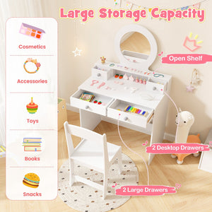 Kids Vanity Set with Mirror Princess Makeup Dressing Desk and Chair Set with Mirror-White view 9