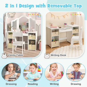 Kids Vanity Table and Chair Set with Removable Mirrors and 4 Storage Bins-White view 8