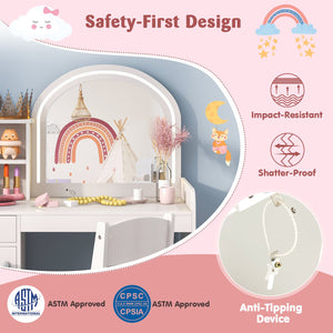 Kids Vanity Table and Chair Set with Shelves Drawer and Cabinet-White view 6