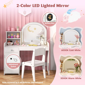 Kids Vanity Table and Chair Set with Shelves Drawer and Cabinet-White view 7