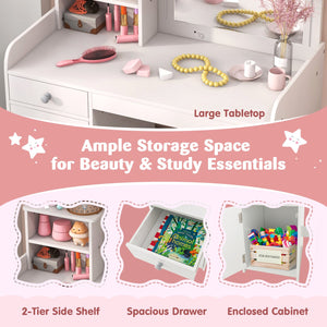 Kids Vanity Table and Chair Set with Shelves Drawer and Cabinet-White view 8