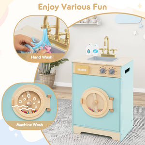 Kids Washer Playset Toy Washing Machine with Laundry Detergent-Blue view 6