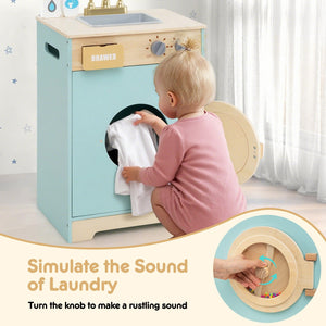 Kids Washer Playset Toy Washing Machine with Laundry Detergent-Blue view 8