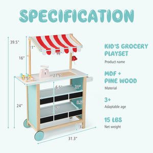 Kids Wooden Ice Cream Cart with Chalkboard and Storage view 5