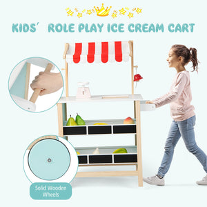 Kids Wooden Ice Cream Cart with Chalkboard and Storage view 9