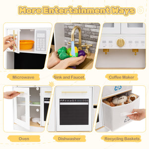 Kids Wooden Kitchen Playset with Stoves Sound Light for 3+ Years Old-White view 7