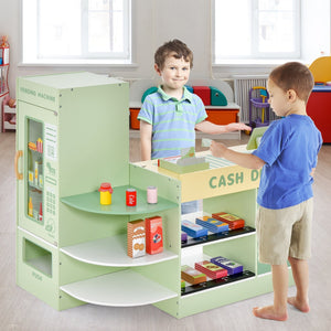 Kids Wooden Supermarket Play Toy Set with Checkout Counter-Green view 2