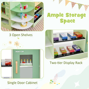 Kids Wooden Supermarket Play Toy Set with Checkout Counter-Green view 9