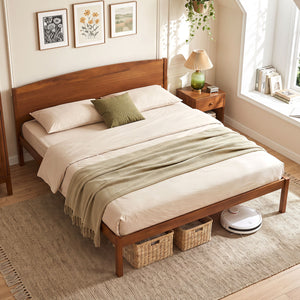 King Size Wooden Platform Bed Frame with Curved Headboard-Walnut view 3