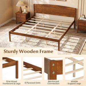 King Size Wooden Platform Bed Frame with Curved Headboard-Walnut view 9