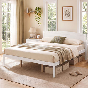 King Size Wooden Platform Bed Frame with Curved Headboard-White view 2