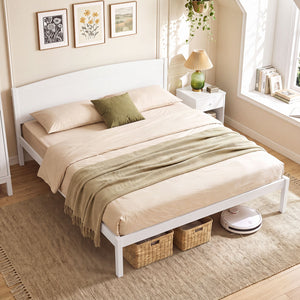 King Size Wooden Platform Bed Frame with Curved Headboard-White view 3