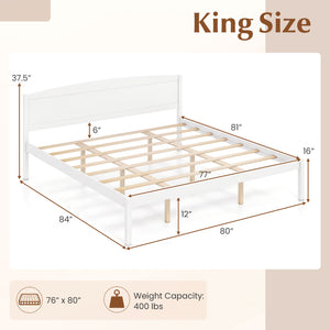 King Size Wooden Platform Bed Frame with Curved Headboard-White view 4