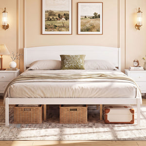 King Size Wooden Platform Bed Frame with Curved Headboard-White view 5
