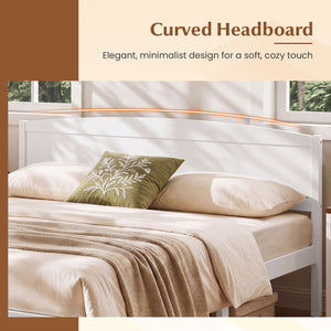 King Size Wooden Platform Bed Frame with Curved Headboard-White view 6