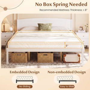 King Size Wooden Platform Bed Frame with Curved Headboard-White view 8