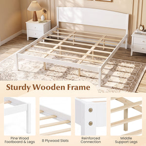 King Size Wooden Platform Bed Frame with Curved Headboard-White view 9
