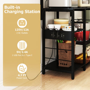 Kitchen Bakers Rack with Power Outlet 5-Tier Microwave Oven Stand with LED Lights-Black view 7