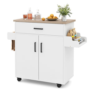 Kitchen Island Cart Rolling Kitchen Storage Island with Drawer-White