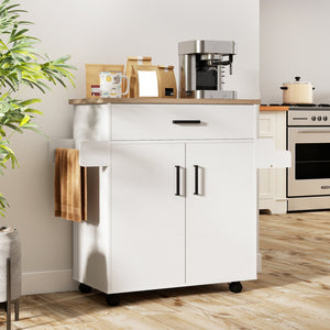 Kitchen Island Cart Rolling Kitchen Storage Island with Drawer-White view 2