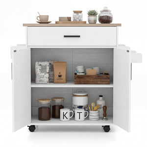 Kitchen Island Cart Rolling Kitchen Storage Island with Drawer-White view 4