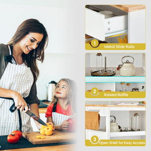Kitchen Island Trolley Cart on Wheels with Storage Open Shelves and Drawer-White view 9