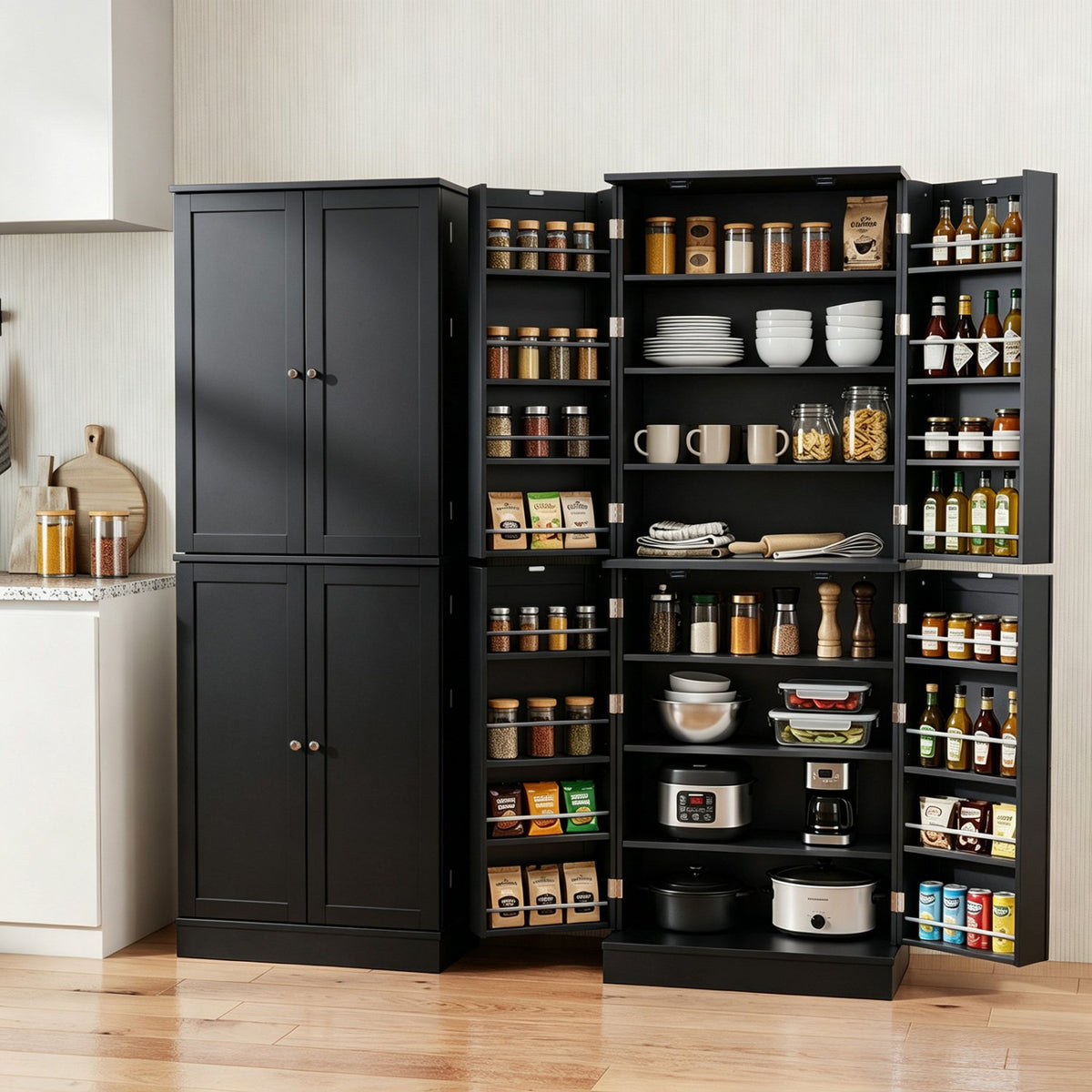 Kitchen Pantry Cabinet 65.5 Inch Freestanding Tall Buffet Cupboard-Black view 2