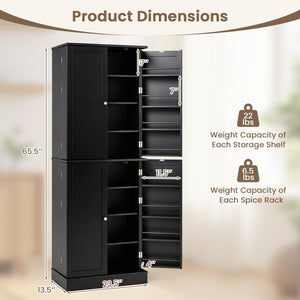 Kitchen Pantry Cabinet 65.5 Inch Freestanding Tall Buffet Cupboard-Black view 5