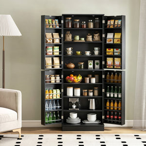Kitchen Pantry Cabinet 65.5 Inch Freestanding Tall Buffet Cupboard-Black view 6