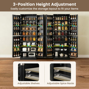 Kitchen Pantry Cabinet 65.5 Inch Freestanding Tall Buffet Cupboard-Black view 8