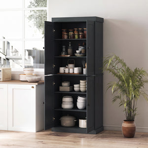 Kitchen Pantry Cabinet with 2 Adjustable Shelves and Anti-Tipping Kits for Living Room-Black view 3