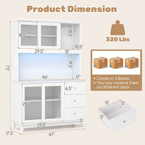 Kitchen Pantry Storage Cabinet Kitchen Hutch with LED lights and Power Outlet-White view 5