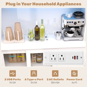 Kitchen Pantry Storage Cabinet Kitchen Hutch with LED lights and Power Outlet-White view 8