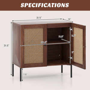 Kitchen Sideboard with 2 Rattan Doors and Adjustable Shelf-Walnut view 5